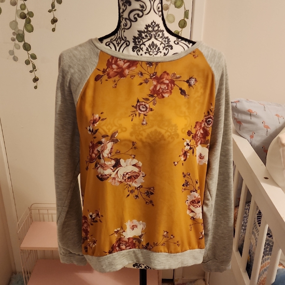 Floral Mustard and Gray Women's Top